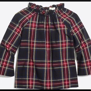 Girls J.Crew Factory Holiday plaid ruffle-neck top